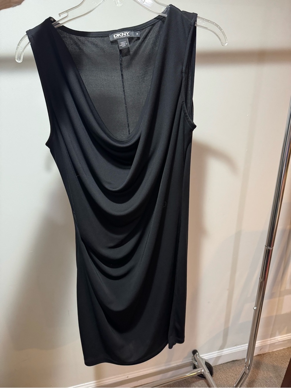 DKNY Black Sleeveless Cowl Neck Mini Dress
